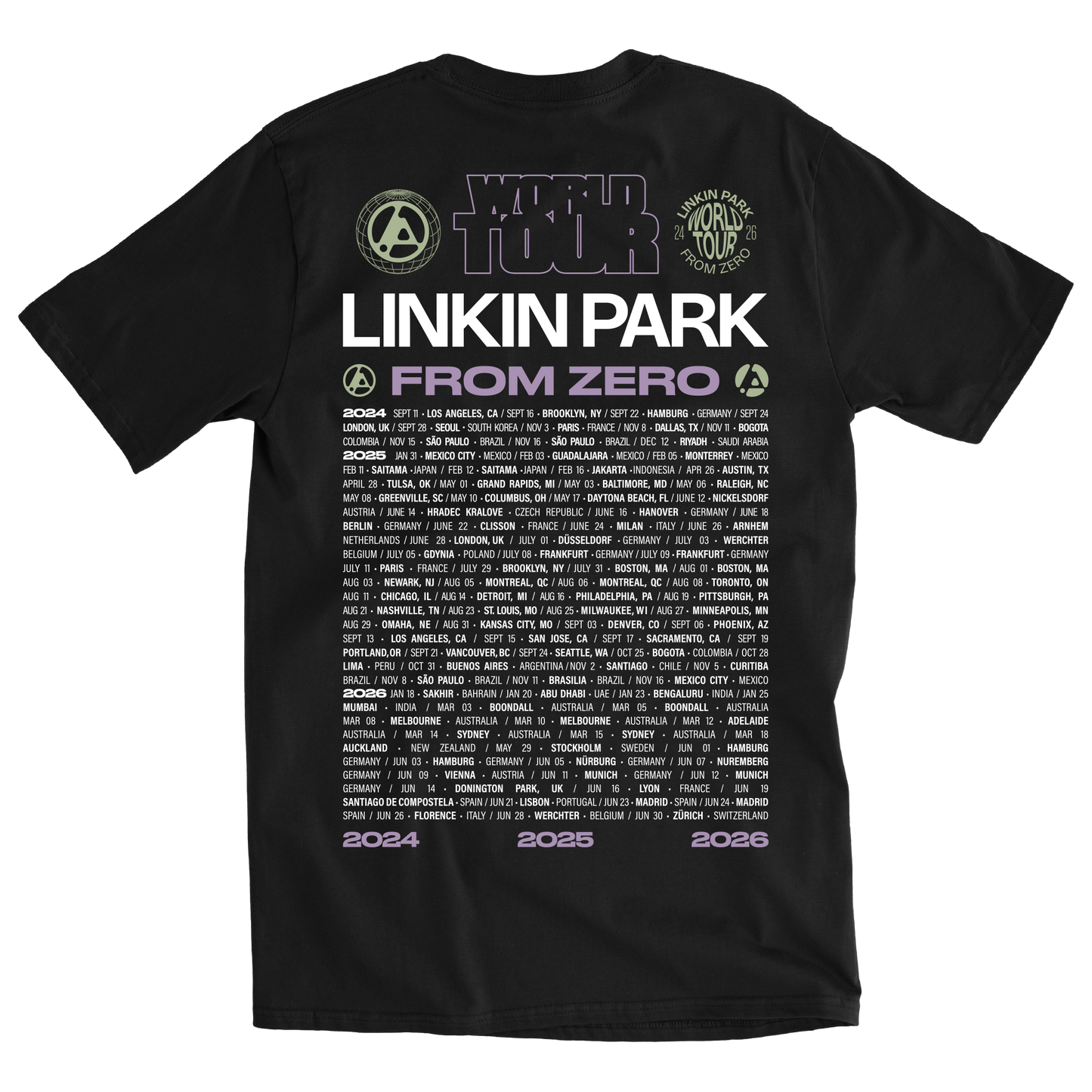 Black Linkin Park From Zero World Tour 2026 T-Shirt with tour dates on back