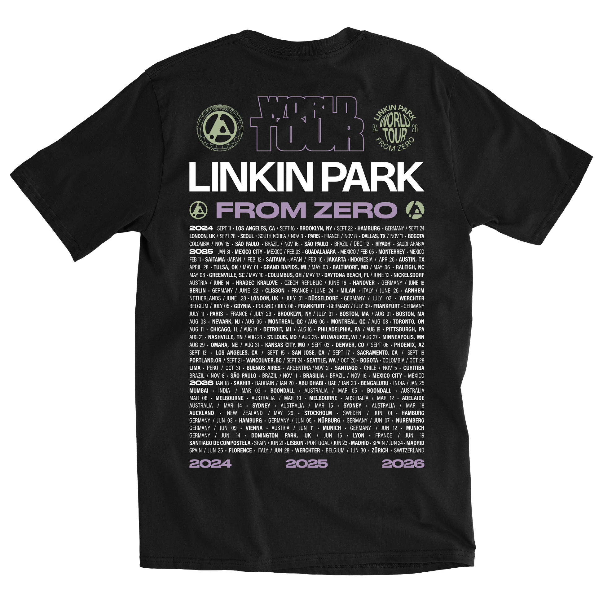 Black Linkin Park From Zero World Tour 2026 T-Shirt with tour dates on back