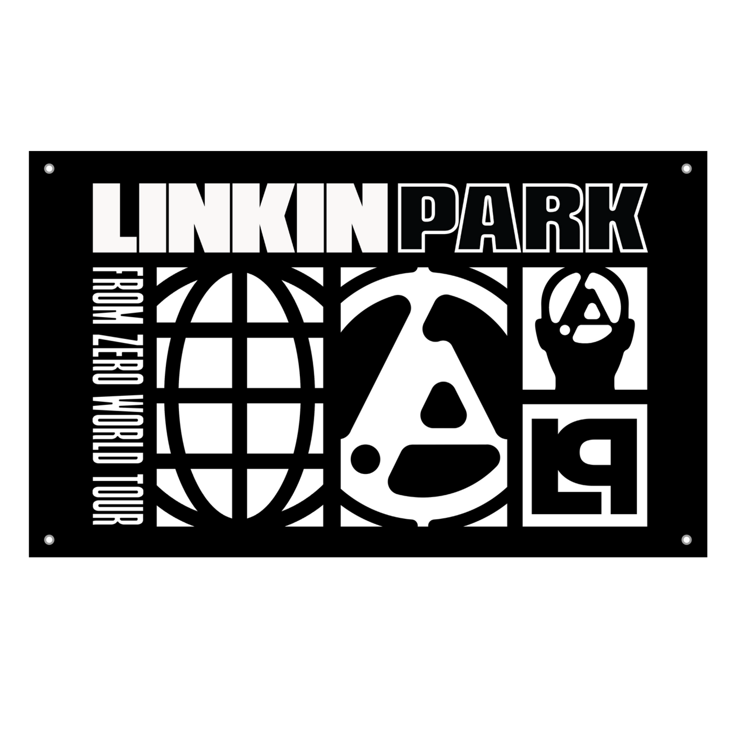 Linkin Park wall flag with text on a black background
