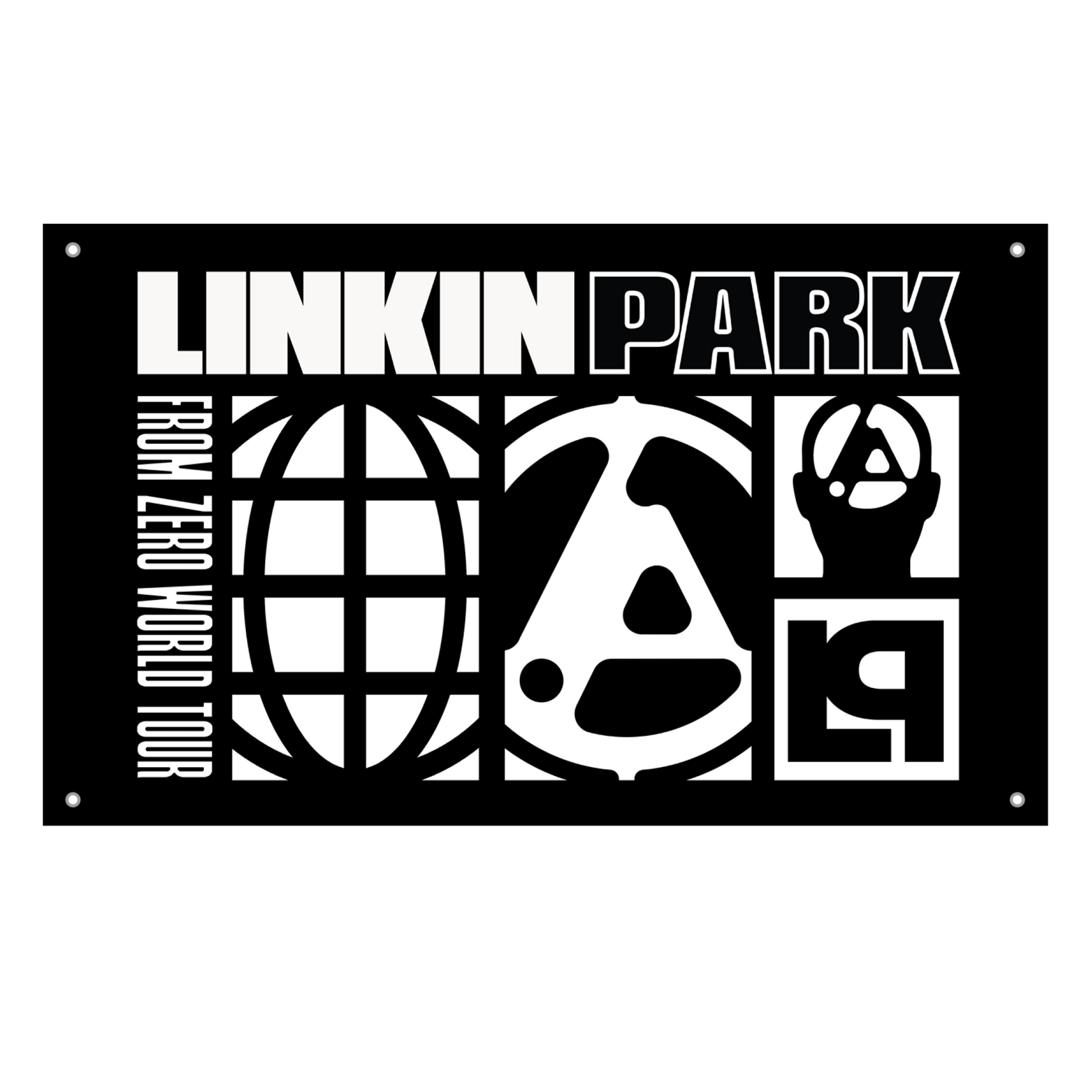 Linkin Park wall flag with text on a black background