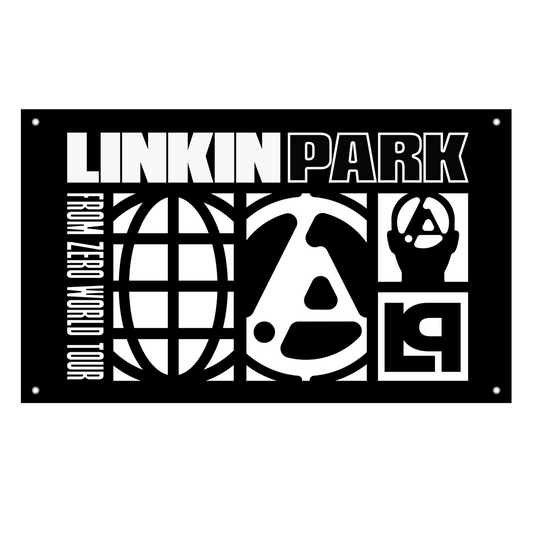 Linkin Park wall flag with text on a black background