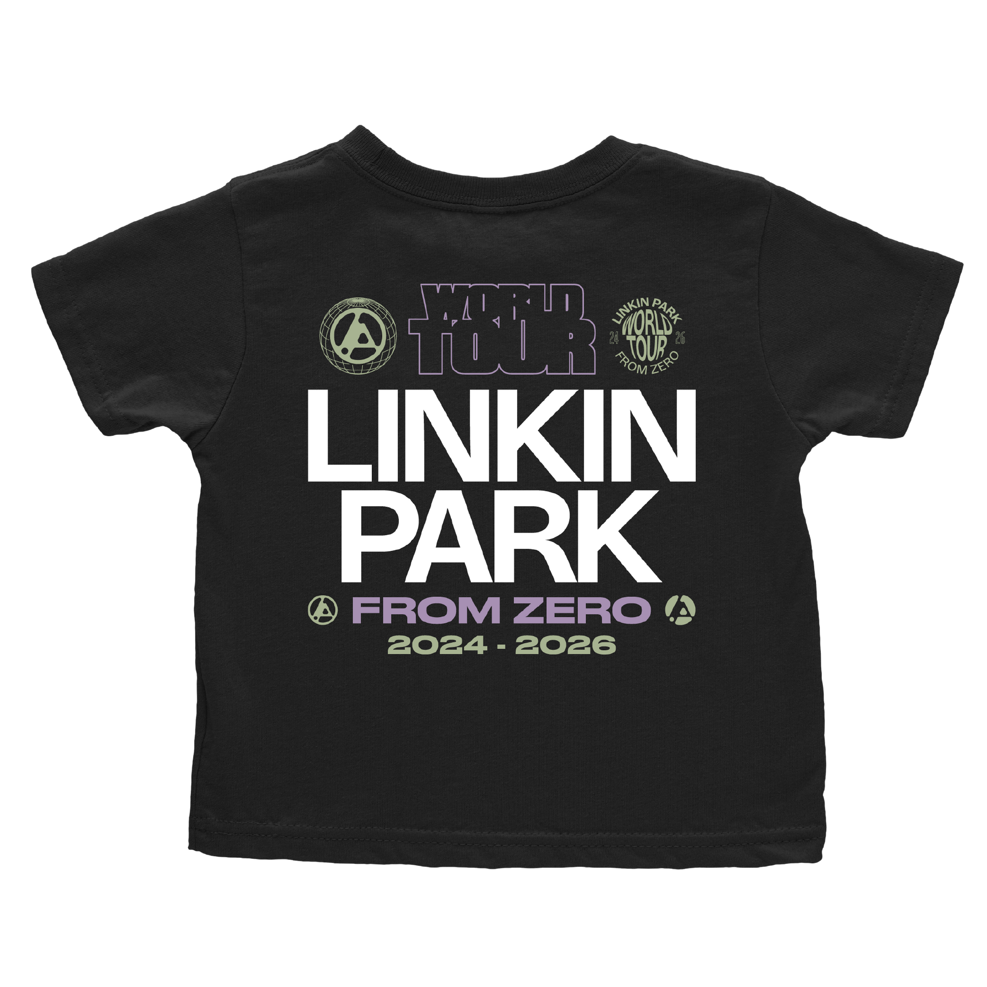 Black kids t-shirt with Linkin Park branding and tour information 