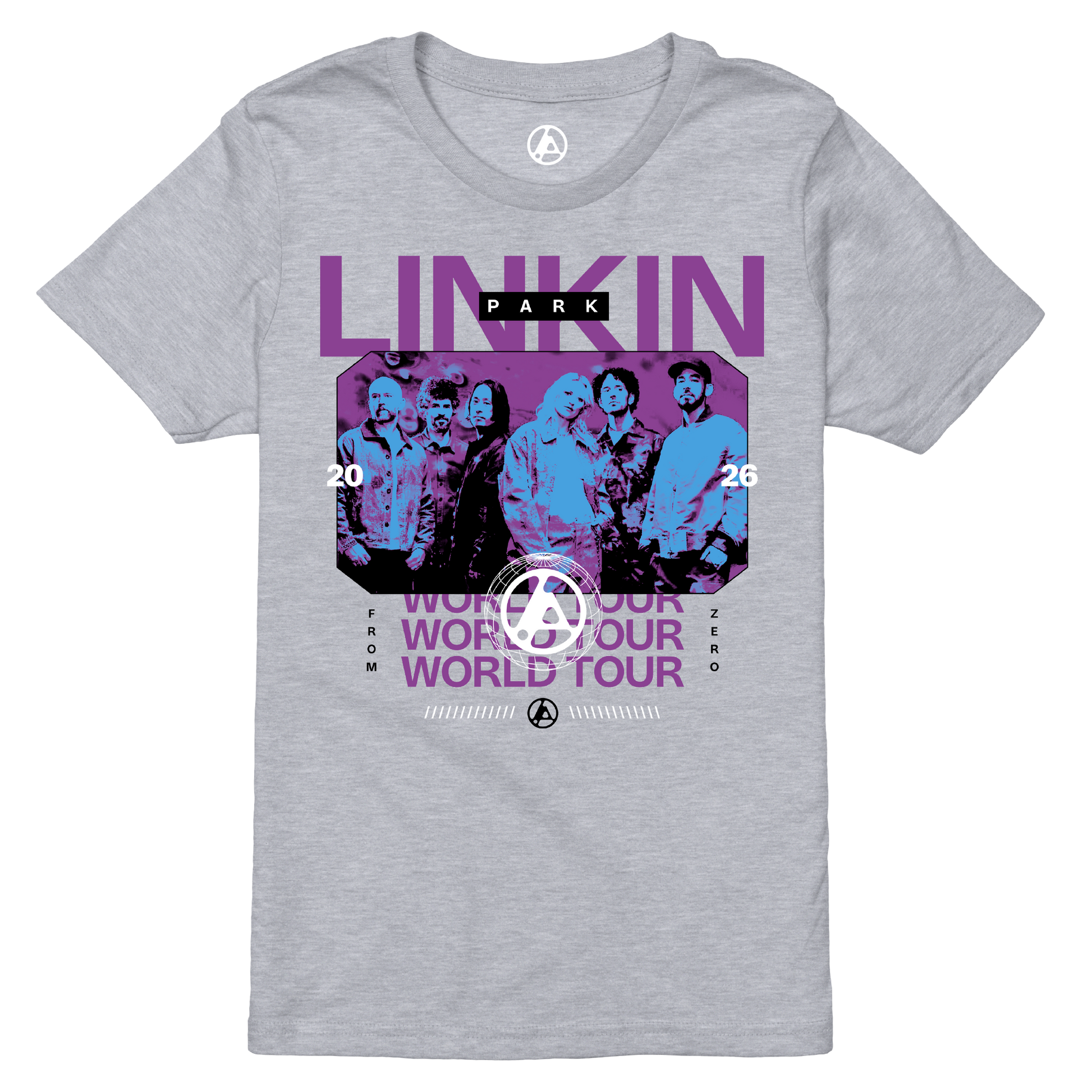 Gray youth t-shirt with Linkin Park graphic design