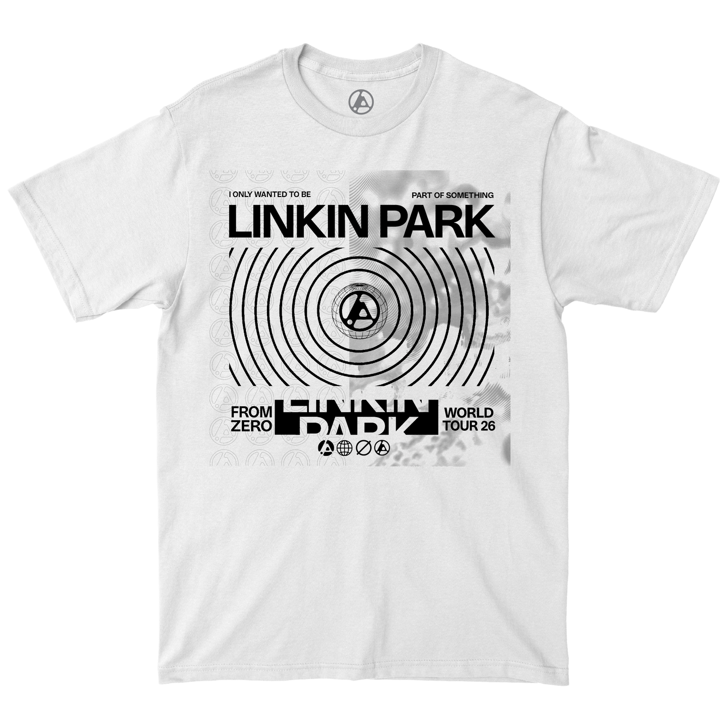 White t-shirt with Linkin Park graphic design 