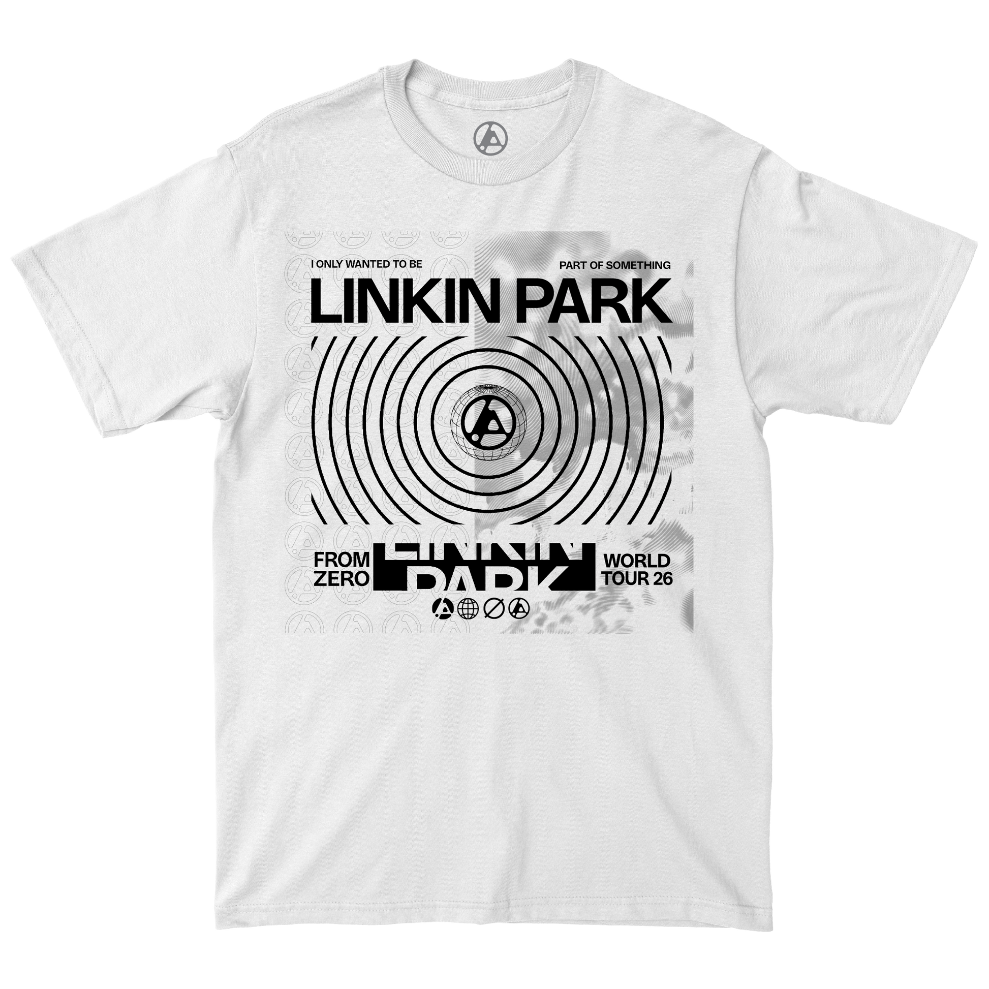 White t-shirt with Linkin Park graphic design 