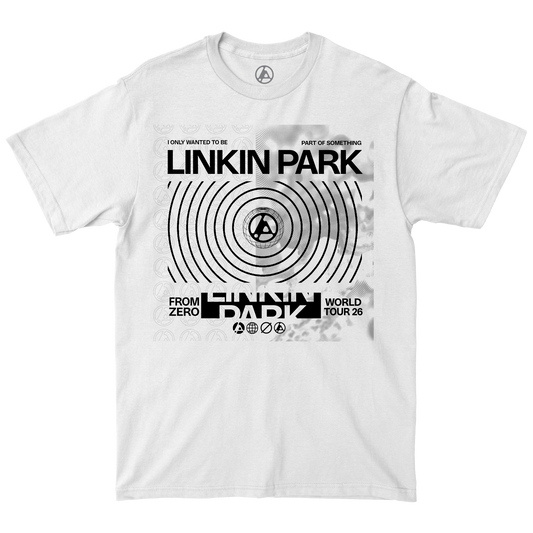 White t-shirt with Linkin Park graphic design 